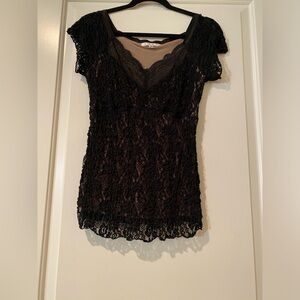 CAbi black lace stretch top